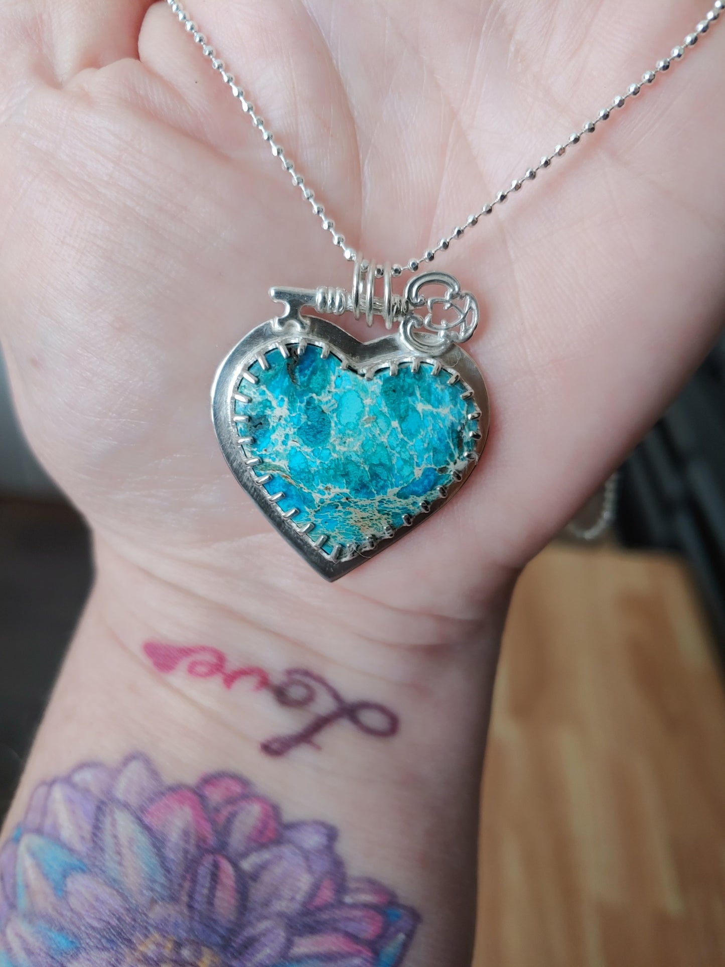 sterling silver heart shaped sea sediment necklace