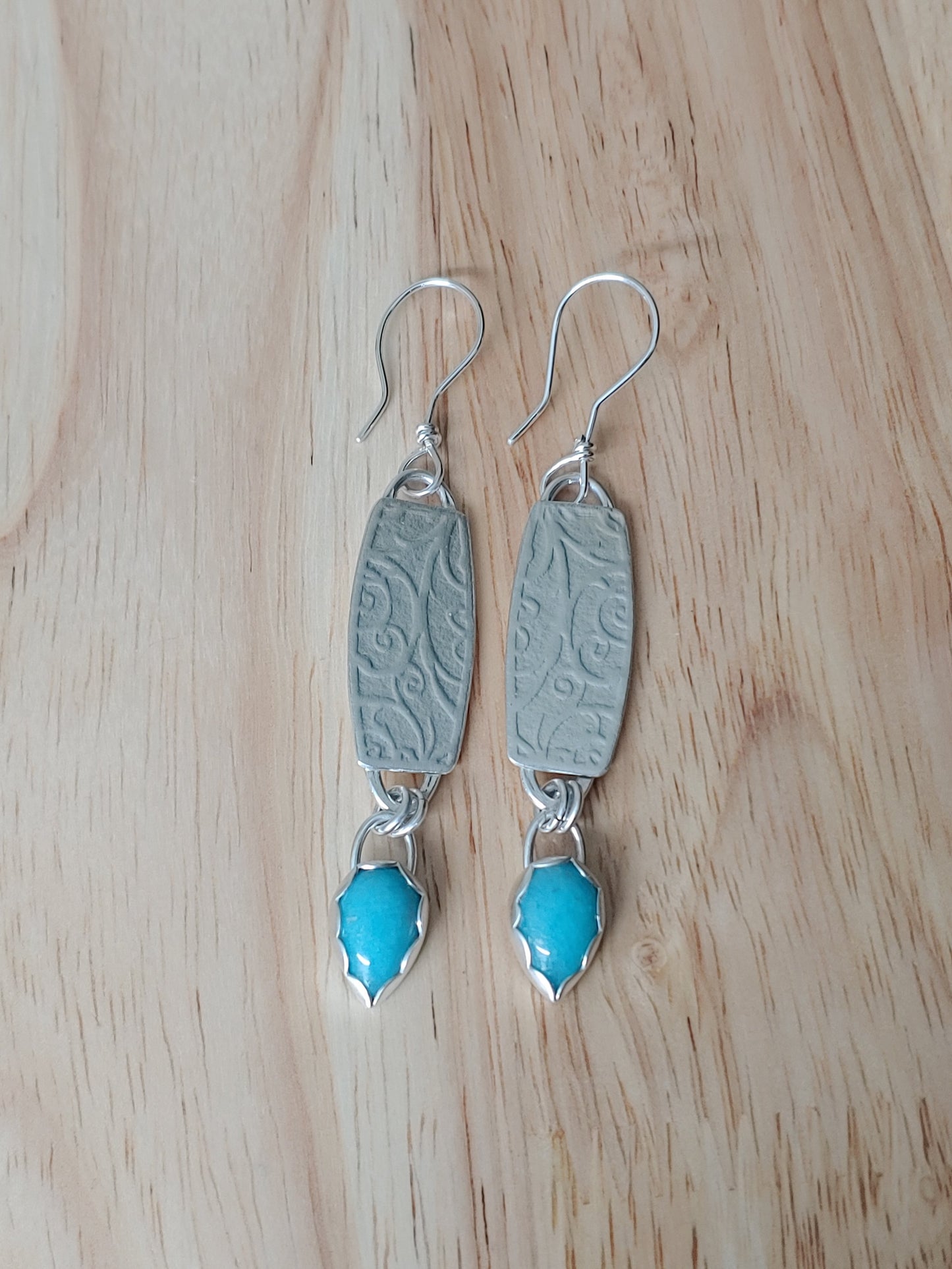 sterling silver amazonite patterned dangle earrings