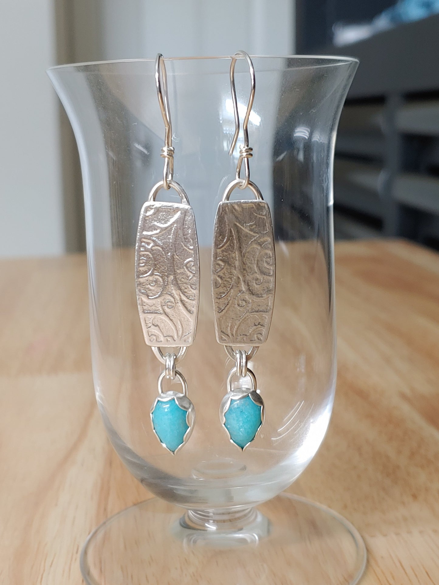 sterling silver amazonite patterned dangle earrings