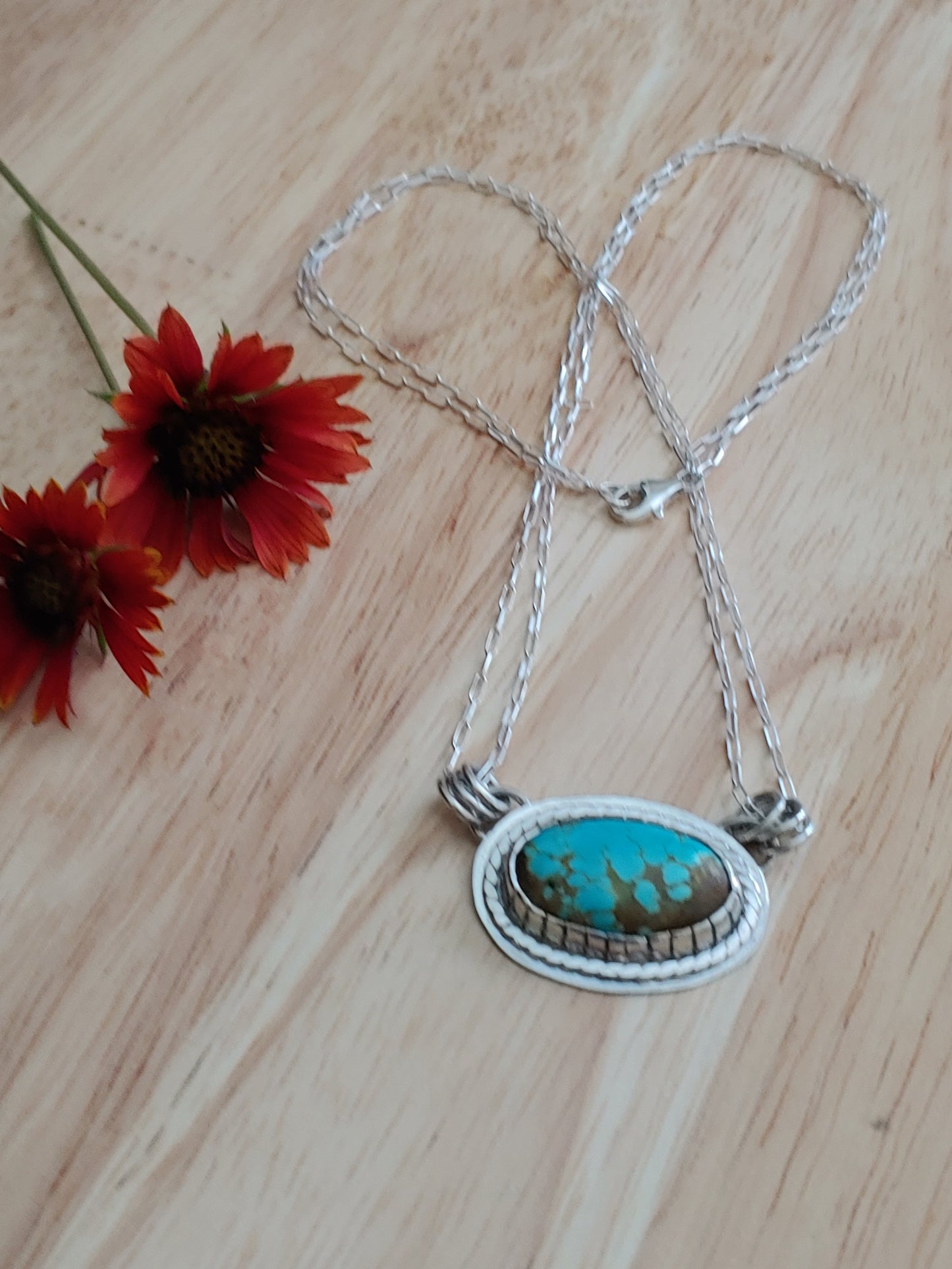 sterling silver no. 8 turquoise castellated bezel necklace