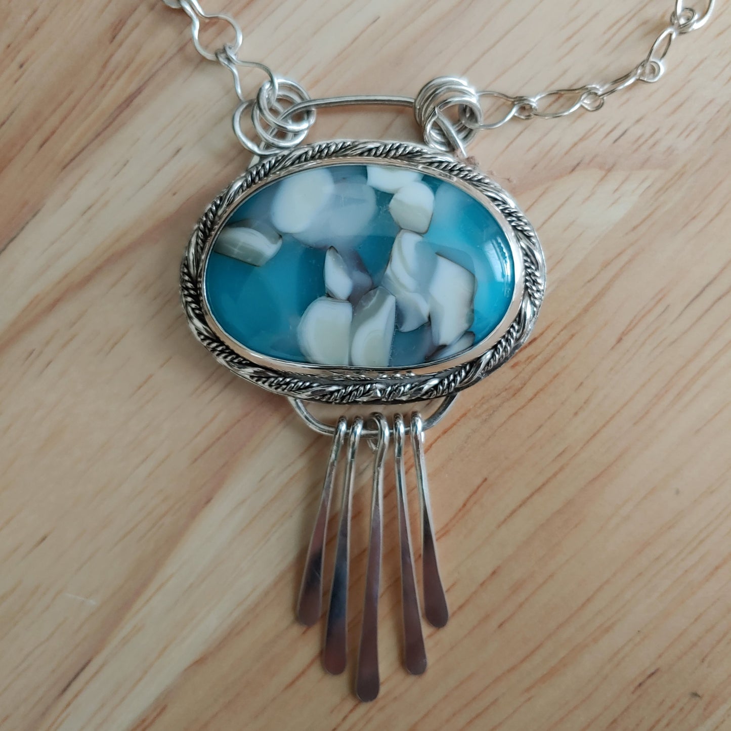 sterling silver & fused glass statement necklace