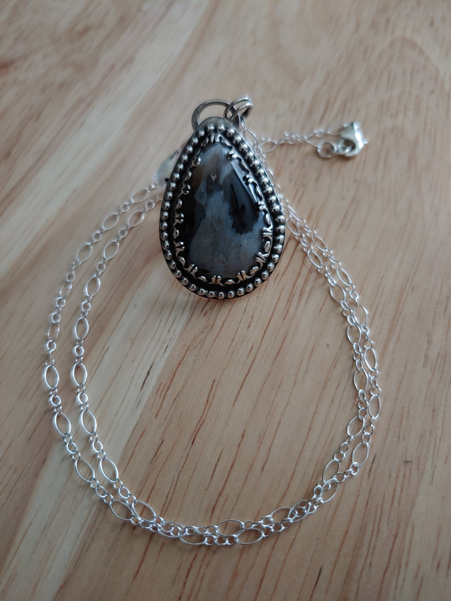 sterling silver stick agate fancy bezel necklace