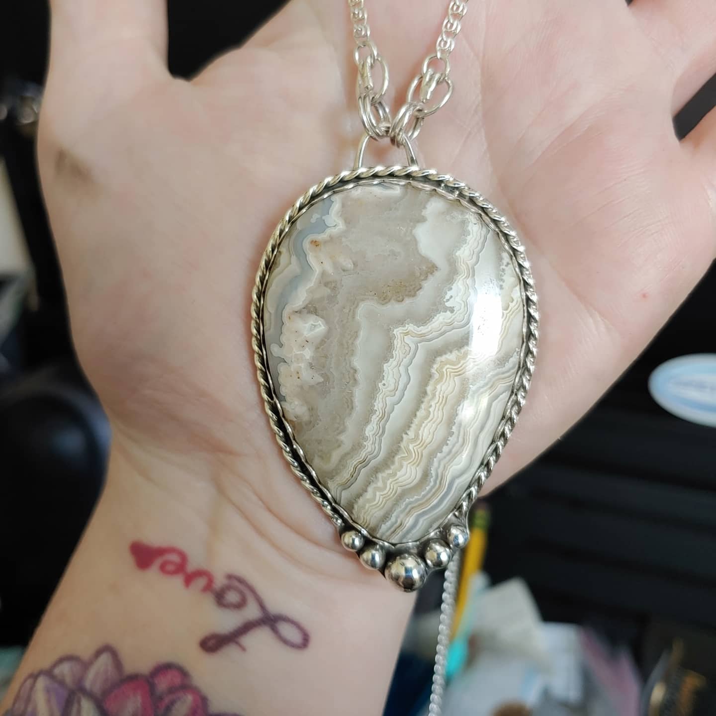 sterling silver crazy lace agate statement necklace