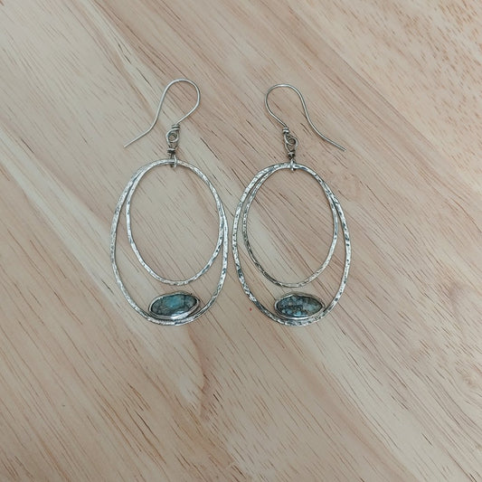 sterling silver hammered double hoop & 7 dwarfs turquoise earrings