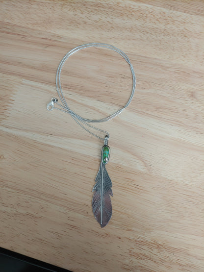 sterling silver Sonoran gold turquoise hand fabricated feather pendant