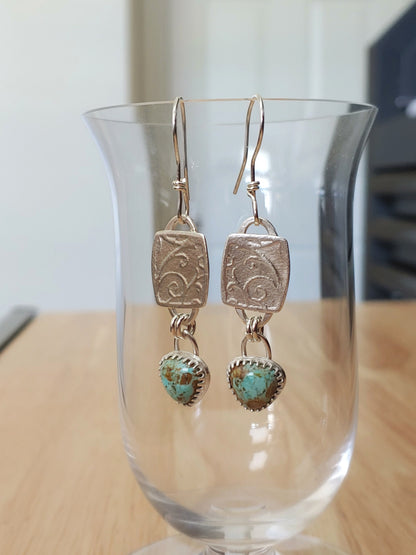 sterling silver no. 8 turquoise patterned dangle earrings