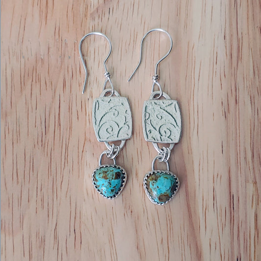 sterling silver no. 8 turquoise patterned dangle earrings