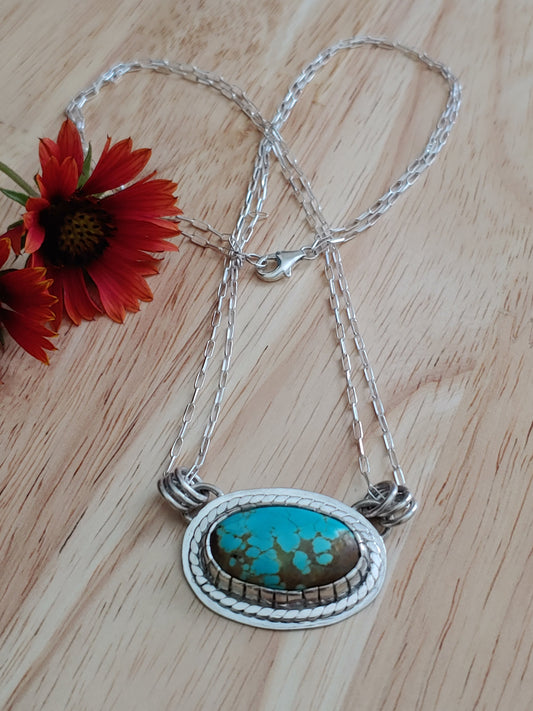 sterling silver no. 8 turquoise castellated bezel necklace