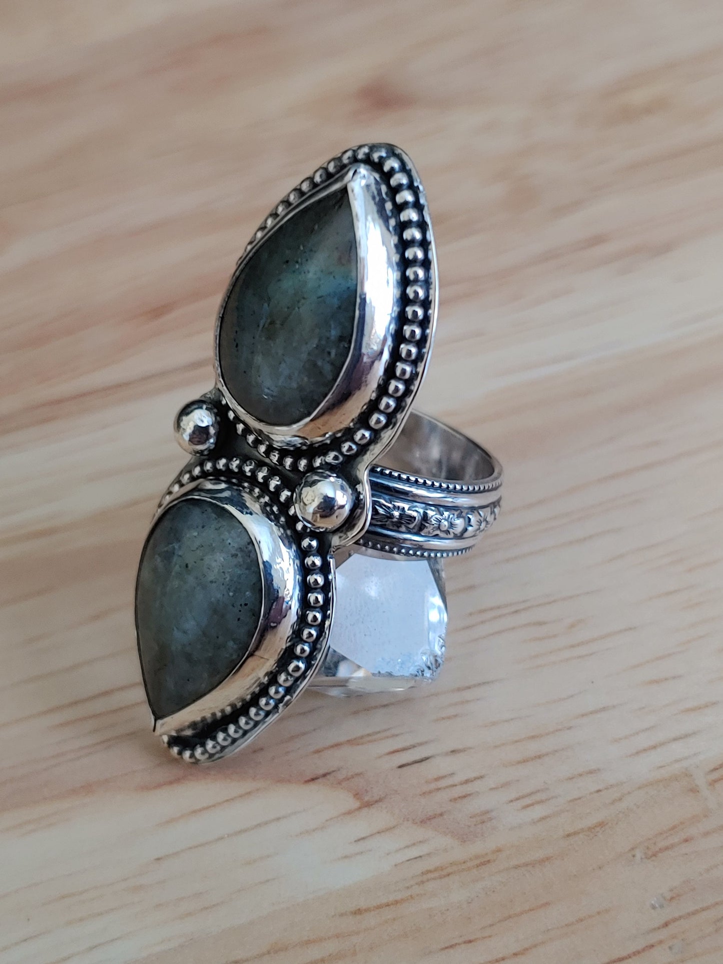 sterling silver double pear shaped labradorite statement ring