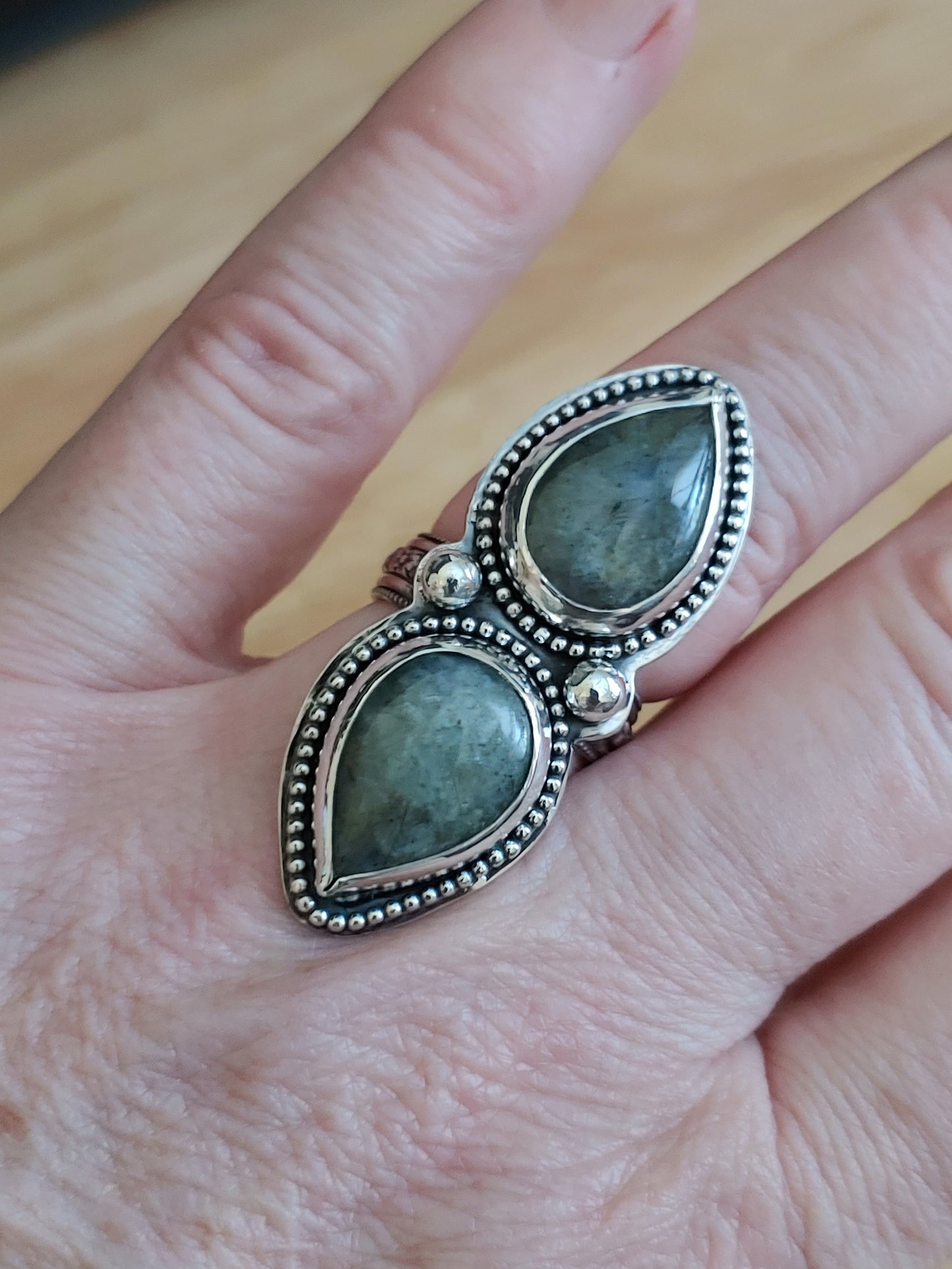 sterling silver double pear shaped labradorite statement ring