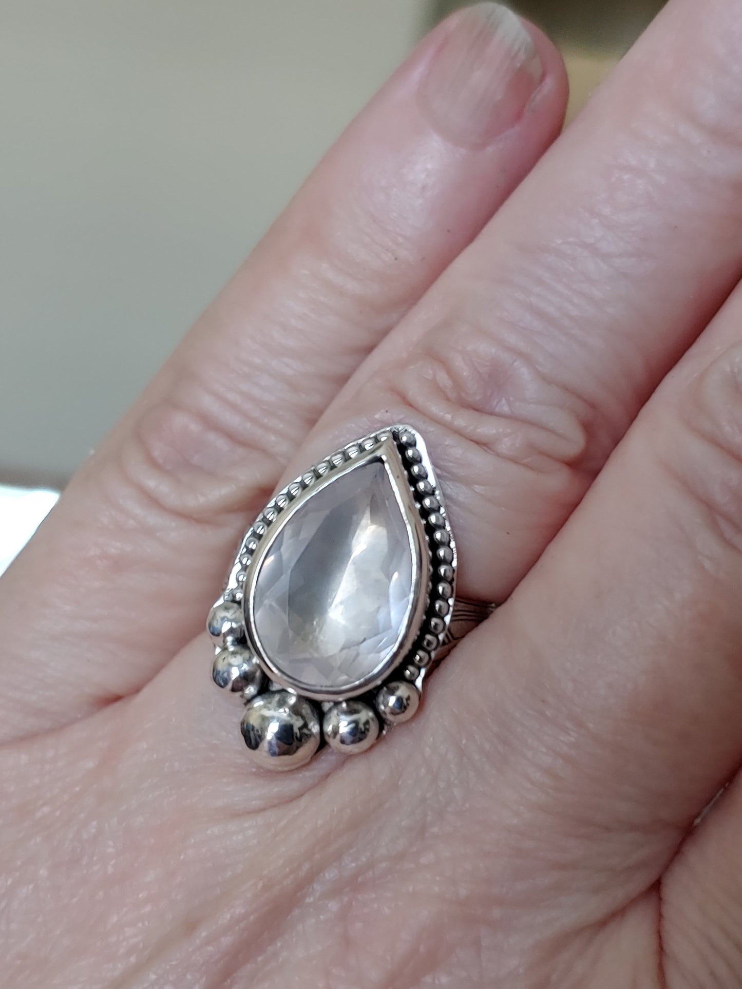 sterling silver faceted rose quartz ring