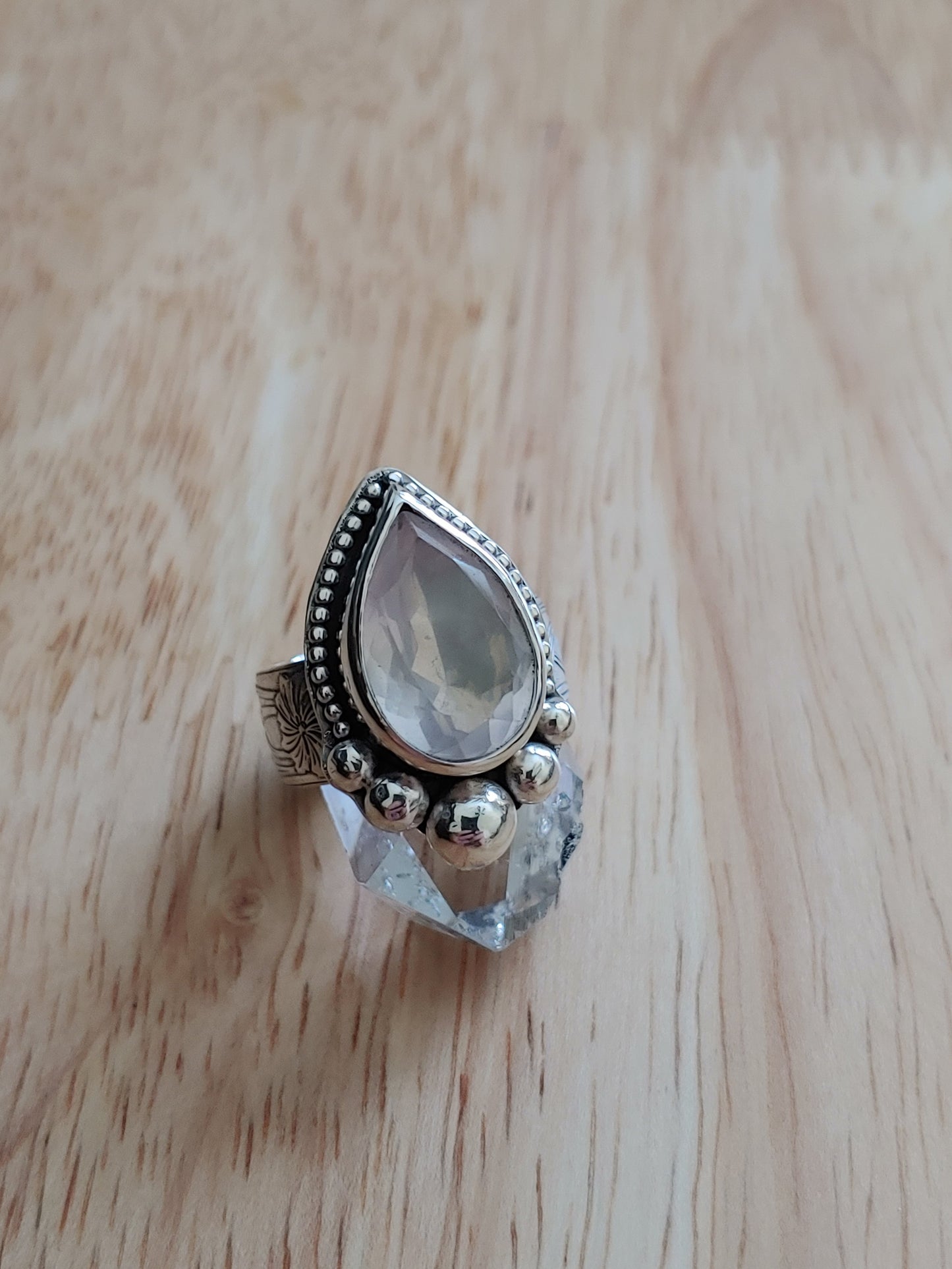 sterling silver faceted rose quartz ring