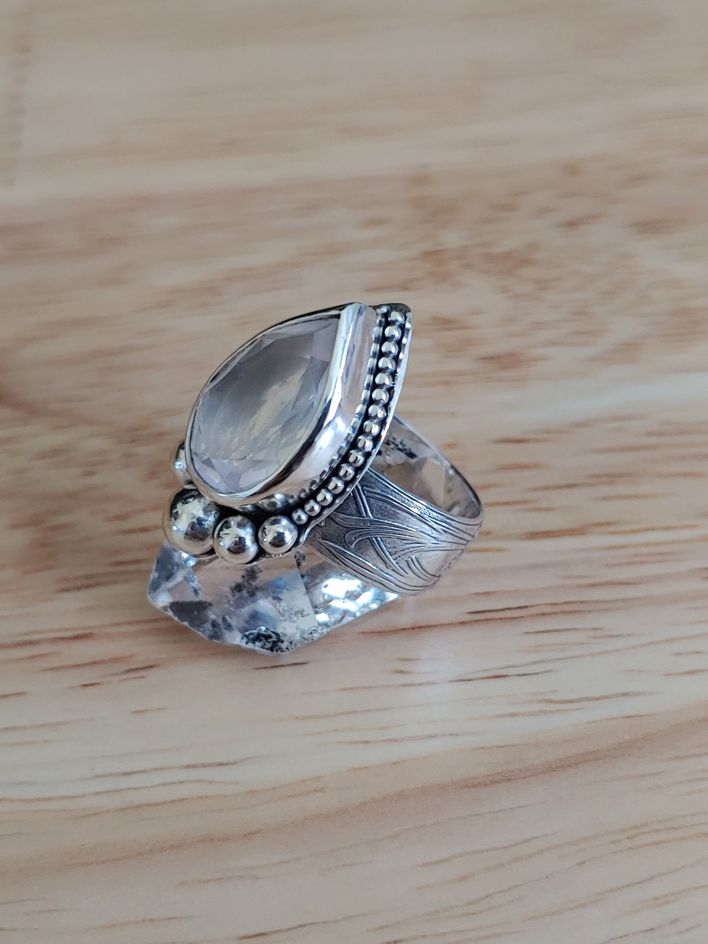 sterling silver faceted rose quartz ring