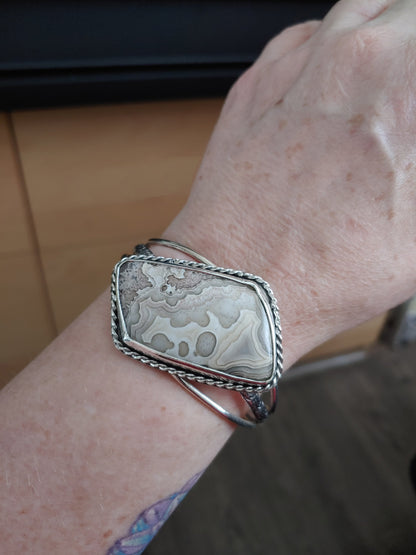 sterling silver crazy lace agate statement bracelet